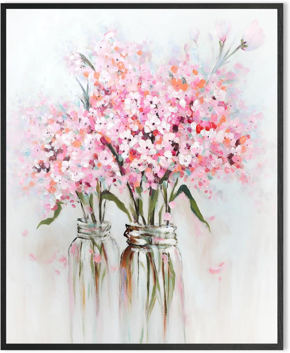 Pink Flowers Canvas Wall Art: Abstract Bouquet in Vase Artwork Prints for Teen Girl Bedroom Pink Floral Picture Poster Bathroom Decor 12" x 15"