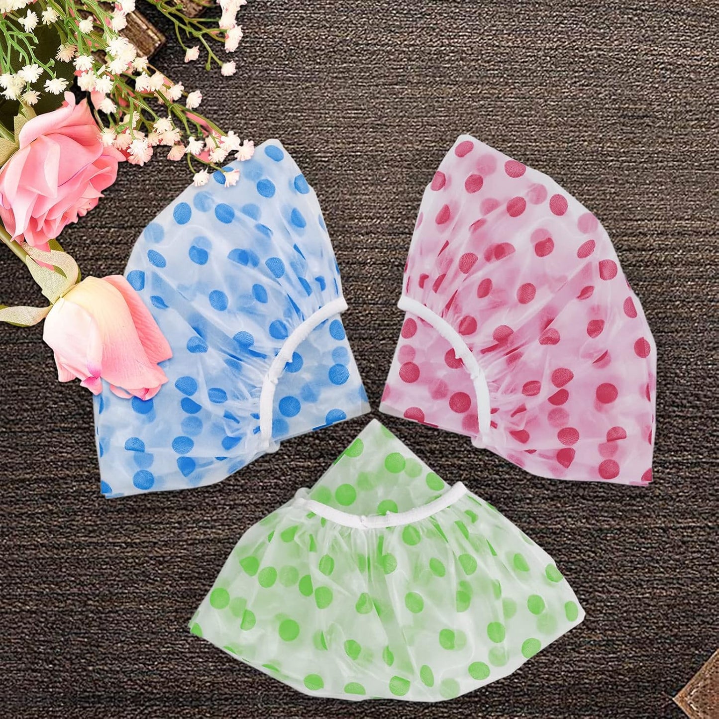 3PCS Shower Caps, Elastic Reusable Waterproof Plastic Shower Cap for Women Ladies Spa Salon (Red+Green+Blue)