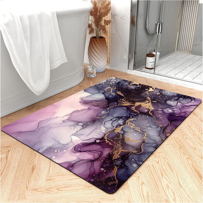 Thin Bath Mat, Diatomaceous Earth Shower Mat Non Slip Instantly Removes Water Drying Fast Bathroom Mat Modern Abstract Wave Marble Texture Easy to Clean (3x5ft/36x60in/90x150cm, Pink)