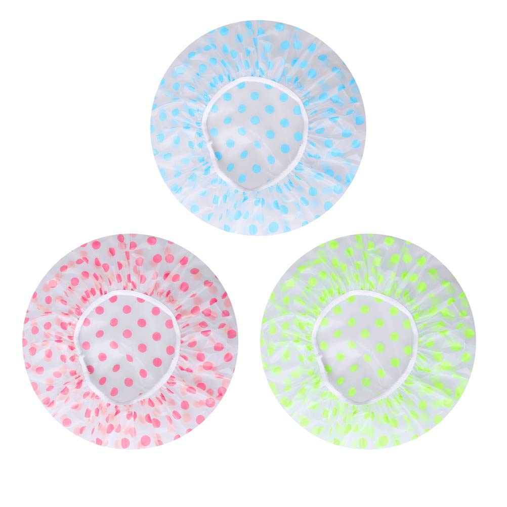 Shower Caps, 3 Pcs Plastic Reusable Shower Caps Elastic Band Bath Caps for Women Ladies Spa Salon