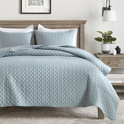 HOME Quilt Set Queen Size Navy Blue, Classic Geometric Diamond Stitched Pattern, Ultra Soft Microfiber Lightweight Bedding Bedspread Coverlet for All Season with 1 Quilt 2 Pillow Shams
