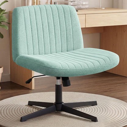 Chair Wheels Wide Cross Legged Office Desk Vanity Chair Comfy Fabric Armless Adjustable Swivel for Home Computer Task (Beige Wheel, Fabric)