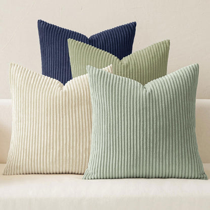 MIULEE Boho Farmhouse Sage Green Throw Pillow Covers 18x18 Inch Set of 4 Mordern Nordic Cushion Covers Soft Corduroy Spring Home Decor for Couch Bed Sofa Living Room Forest Green