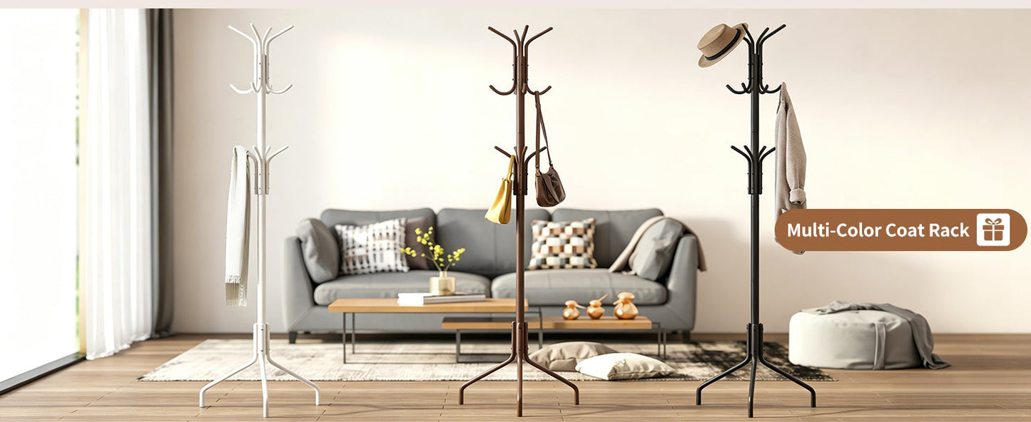 Coat Rack Freestanding Coat Tree Standing Coat and Hat Hanger Jacket Organizer Rack Metal,18.3" L x 18.3" W x 71.5" H, Black