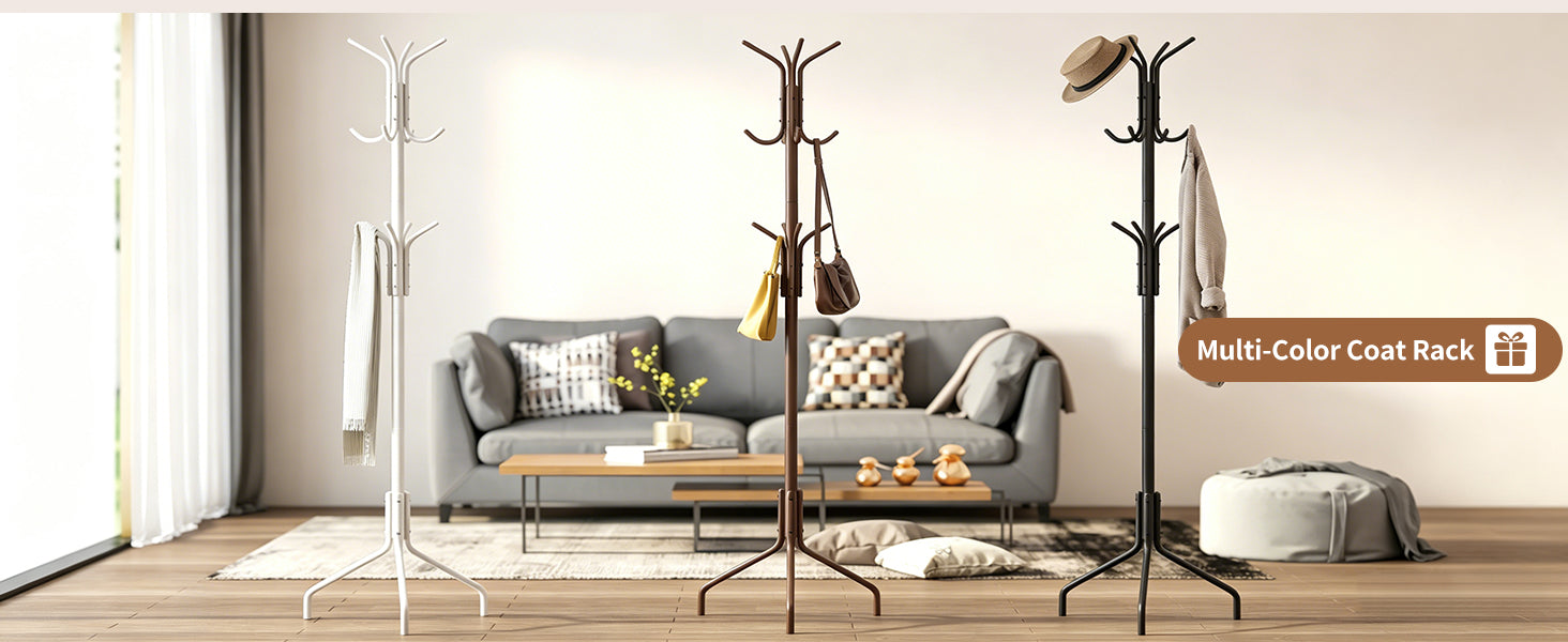 Coat Rack Freestanding Coat Tree Standing Coat and Hat Hanger Jacket Organizer Rack Metal,18.3" L x 18.3" W x 71.5" H, Black