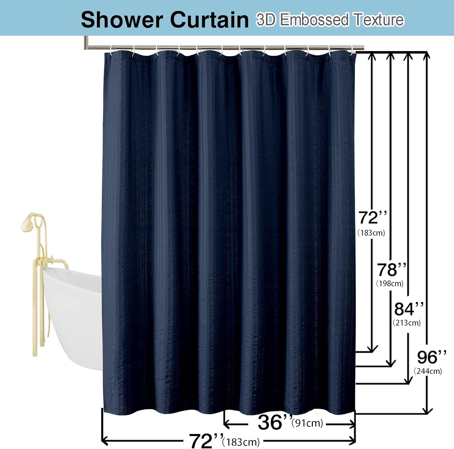 Moga Navy Blue Fabric Shower Curtains for Bathroom - Blue Hotel Spa Polyester Cloth Bath Curtain with 12 Holes, 72x72, Machine Washable, Navy Blue
