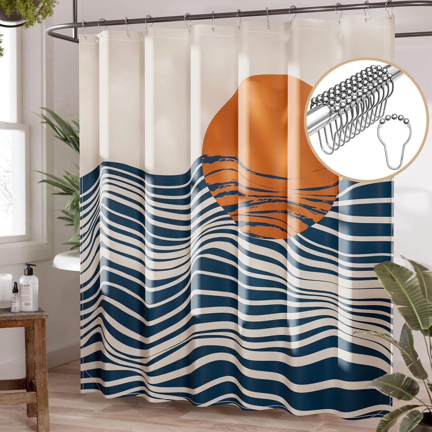 Shower Curtain, Cloth Ombre Black Shower Curtain Set with 12 Hooks, Washable Fabric Black and White Shower Curtain, Rustic Farmhouse Bathroom Shower Curtain, 72x72 Inches