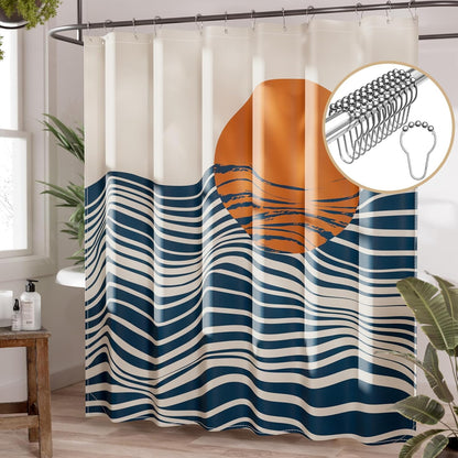Shower Curtain, Cloth Ombre Black Shower Curtain Set with 12 Hooks, Washable Fabric Black and White Shower Curtain, Rustic Farmhouse Bathroom Shower Curtain, 72x72 Inches