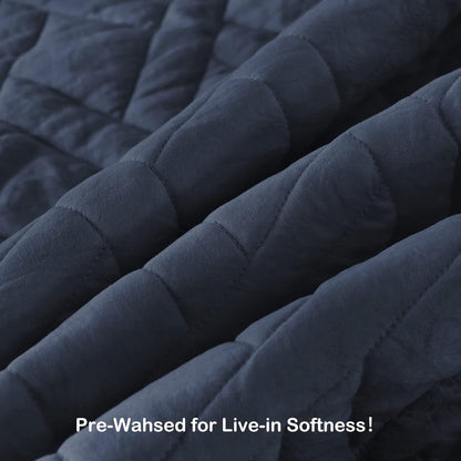 HOME Quilt Set Queen Size Navy Blue, Classic Geometric Diamond Stitched Pattern, Ultra Soft Microfiber Lightweight Bedding Bedspread Coverlet for All Season with 1 Quilt 2 Pillow Shams