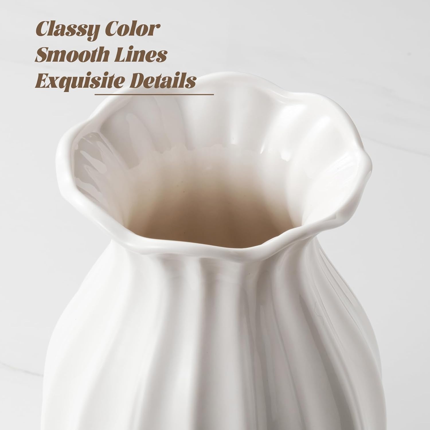 White Ceramic Vase, 7.8 Inch Flower Vase Home Decor Modern Decorative Vases for Bouquet, Unique Vases for Farmhouse Living Room Cabinet Table Centerpieces Wedding Decorations