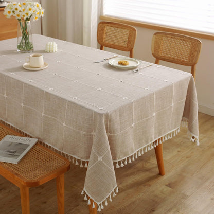 Tablecloths for Rectangle Tables, Cotton Linen Table Cloth Waterproof Tablecloth Wrinkle Free Farmhouse Dining Tables Cover, Soft Fabric Table Cloths with Tassels, Brown, 55" X 70", 4-6 Seats