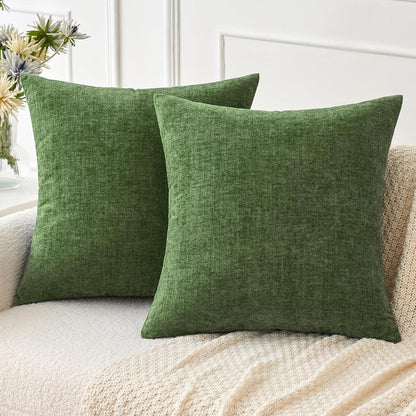 MIULEE Pack of 2 Couch Throw Pillow Covers 18x18 Inch Spring Soft Sage Green Chenille Pillow Covers for Sofa Living Room Solid Dyed Pillow Cases