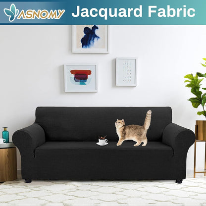 Couch Covers for 3 Cushion Couch Sofa Pet Friendly, 3 Seater Sofa Cover Washable Slipcovers Protector Furniture Covers for Dogs Spandex Jacquard Fabric Small Checks（Large，Black）