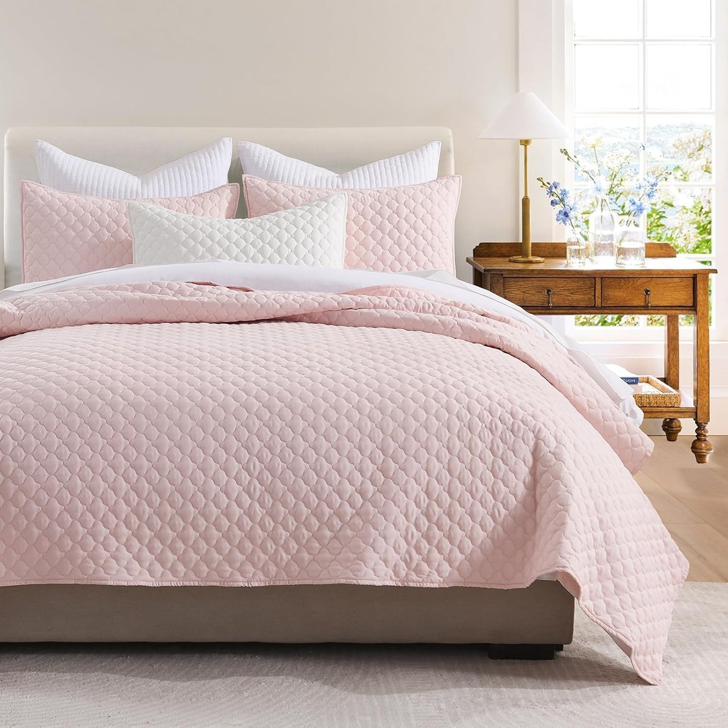 HOME Quilt Set Queen Size Navy Blue, Classic Geometric Diamond Stitched Pattern, Ultra Soft Microfiber Lightweight Bedding Bedspread Coverlet for All Season with 1 Quilt 2 Pillow Shams