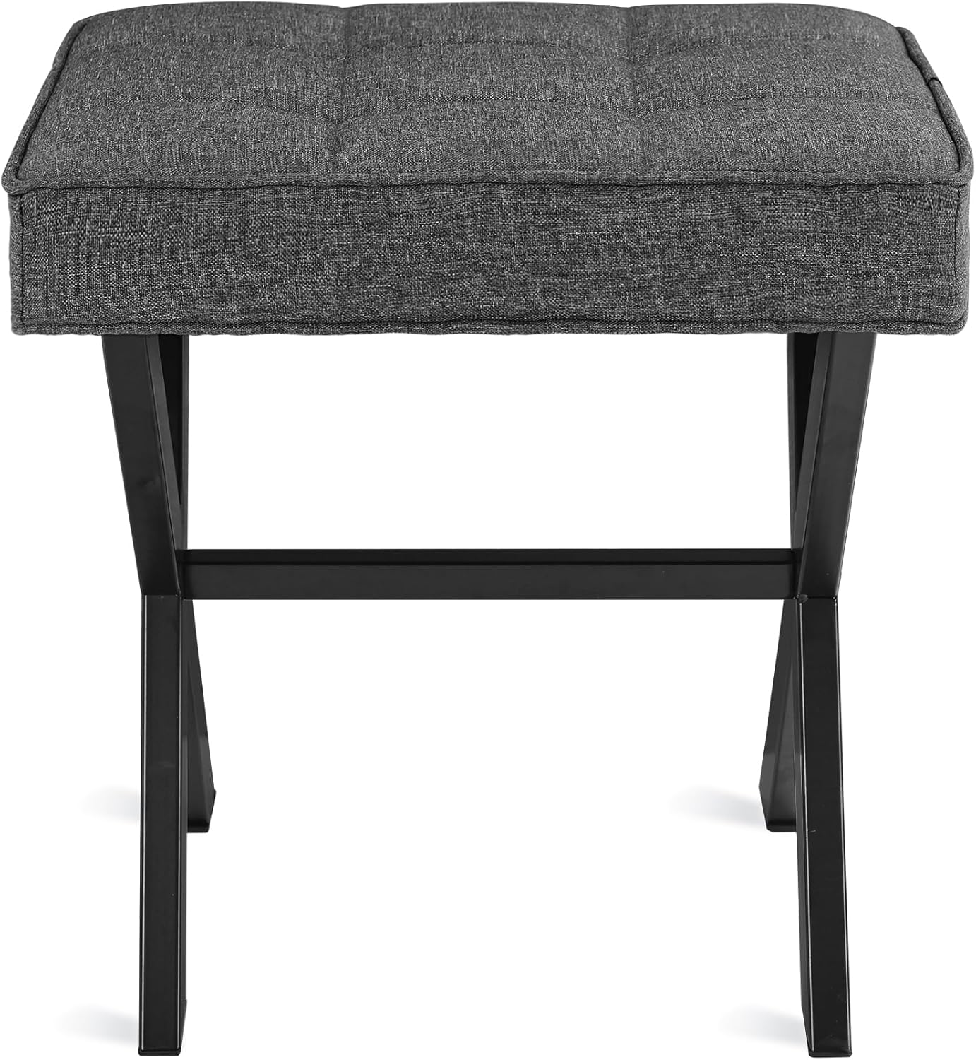 Vanity Stool, Square Linen Makeup Stool with Metal X Legs, Small Ottoman Stool Chair for Vanity, Modern Padded Vanity Seat Foot Rest Stool for Makeup Room, Living Room, Bathroom, Carbon Gray