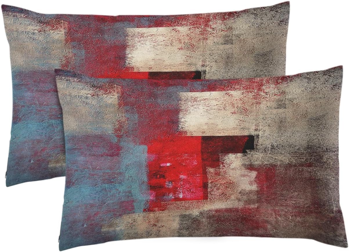Emvency Set of 2 Throw Pillow Covers Modern Abstract Painting Blue White and Gray Decorative Sofa Pillow Cases Home Decor Standard Square 18x18 Inches Pillowcases