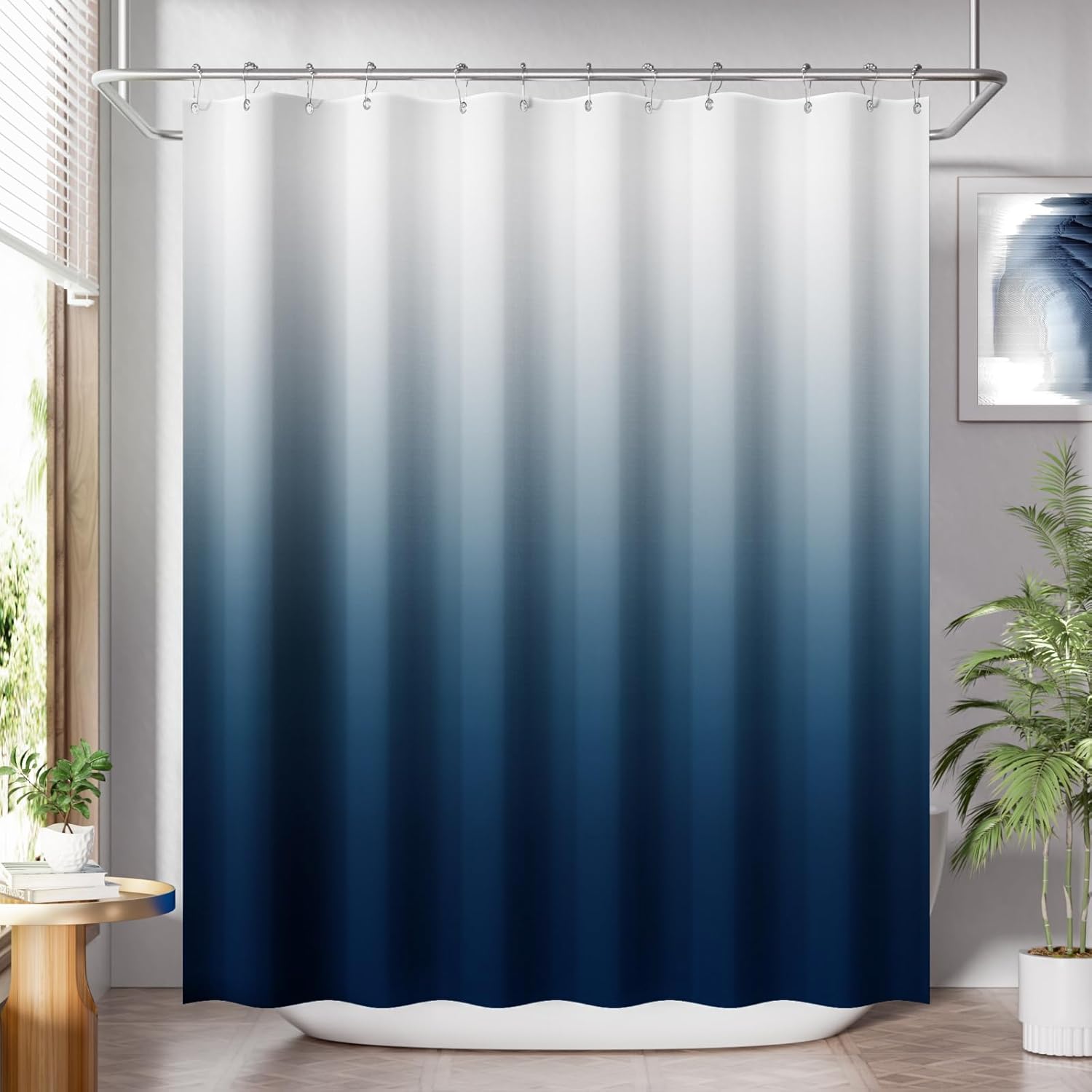 Shower Curtain, Cloth Ombre Black Shower Curtain Set with 12 Hooks, Washable Fabric Black and White Shower Curtain, Rustic Farmhouse Bathroom Shower Curtain, 72x72 Inches