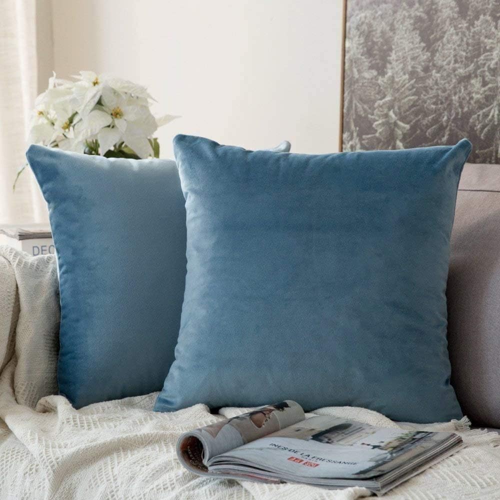 MIULEE Velvet Throw Pillow Covers 18x18 Inch, Pack of 2 - Dark Blue, Super Soft Decorative Square Cushion Cases Modern Luxury Home Decor for Sofa, Couch, Bed, Chair