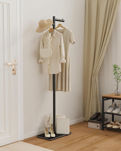 Garment Rack, Freestanding Metal Coat Racks, Z-shaped Coat Tree with Natural Rock Base, for Bedroom, Office, Hallway, Entryway, Living Room, 175cm, Black