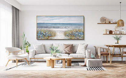 Framed Wall Art for Living Room Decor - Farmhouse Boho Beach Coastal Vintage Floral Ocean Wall Picture Flowers Sea Canvas Print Seascape Artwork for Home Living Room Bedroom Office 24x48