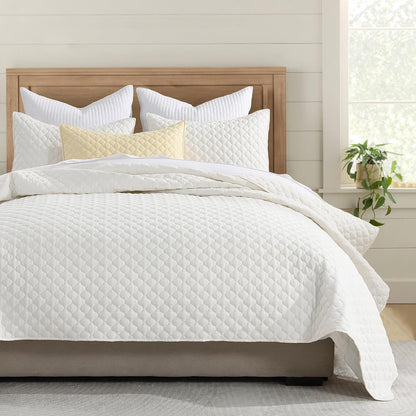 HOME Quilt Set Queen Size Navy Blue, Classic Geometric Diamond Stitched Pattern, Ultra Soft Microfiber Lightweight Bedding Bedspread Coverlet for All Season with 1 Quilt 2 Pillow Shams