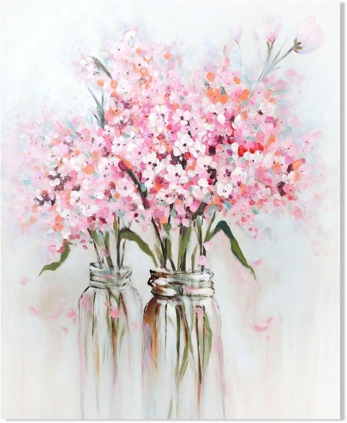 Pink Flowers Canvas Wall Art: Abstract Bouquet in Vase Artwork Prints for Teen Girl Bedroom Pink Floral Picture Poster Bathroom Decor 12" x 15"