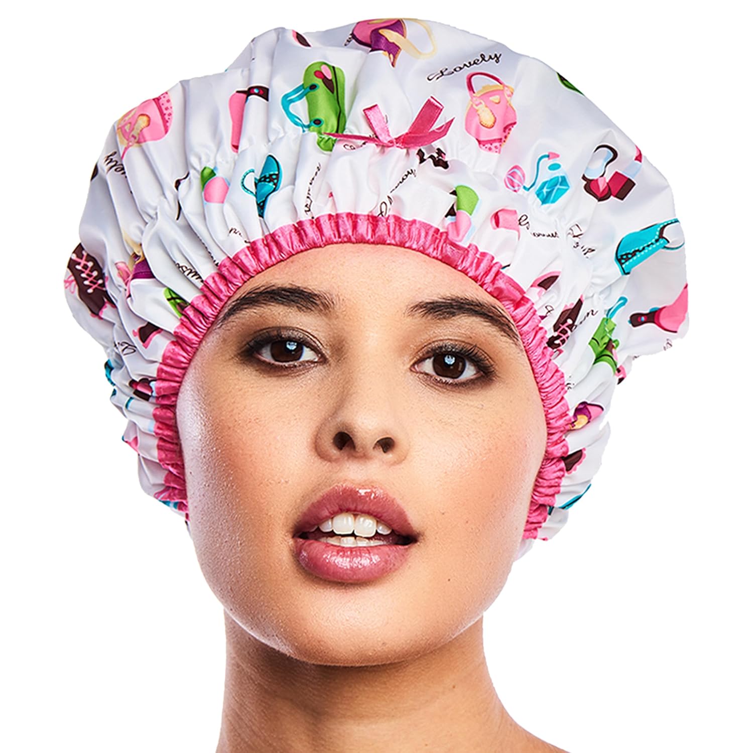Reusable Bath & Shower Cap Lined, Oversized Waterproof Shower Caps Large Designed for all Hair Lengths with PEVA Lining & Elastic Band Stretch Hem Hair Hat - Fashionista Deco Dots