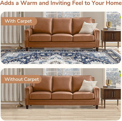 Soft Area Rugs 5x7, 5x7 Washable Rug with Non Slip Backing, 5 x 7 Faux Cashmere Low-Pile Carpet, Navy Blue & Gold