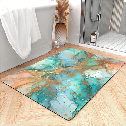Thin Bath Mat, Diatomaceous Earth Shower Mat Non Slip Instantly Removes Water Drying Fast Bathroom Mat Modern Abstract Wave Marble Texture Easy to Clean (3x5ft/36x60in/90x150cm, Pink)