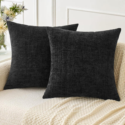 MIULEE Pack of 2 Couch Throw Pillow Covers 18x18 Inch Spring Soft Sage Green Chenille Pillow Covers for Sofa Living Room Solid Dyed Pillow Cases