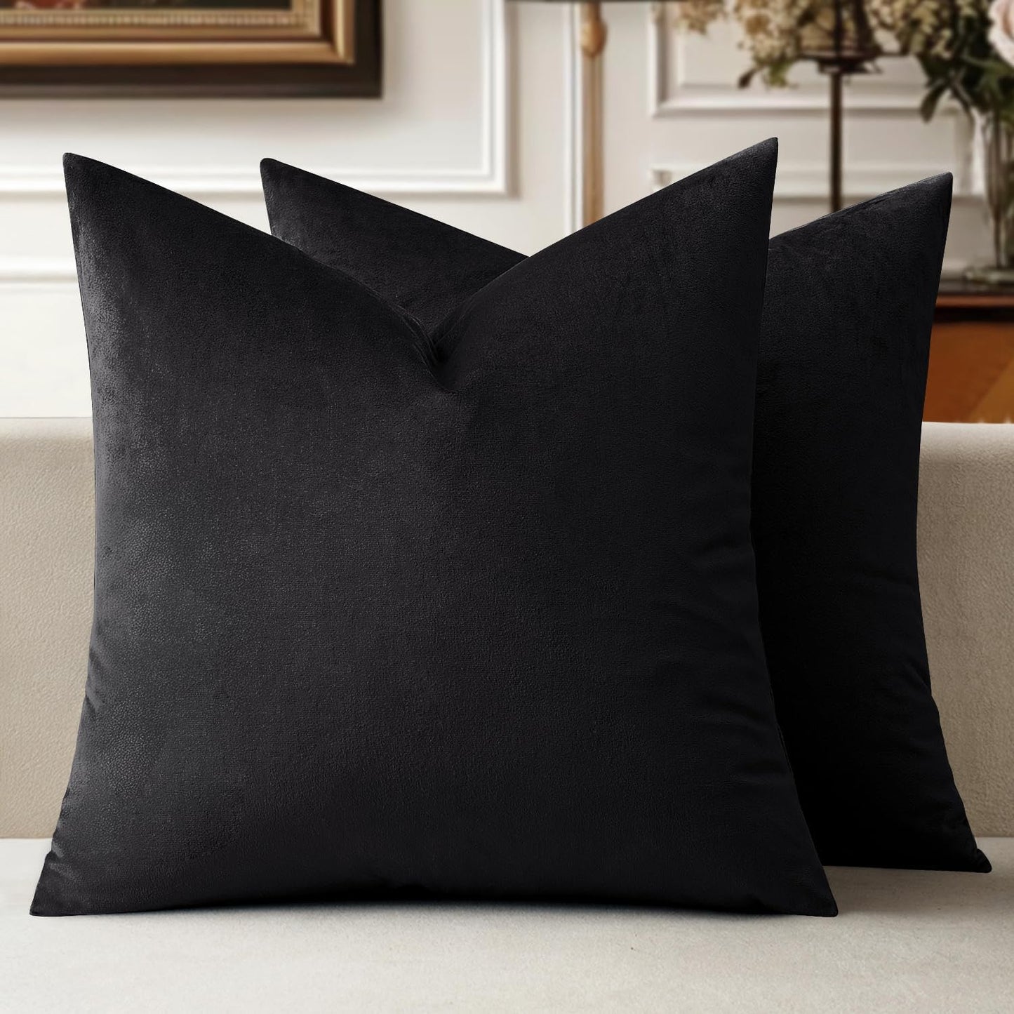 MIULEE Velvet Throw Pillow Covers 18x18 Inch, Pack of 2 - Dark Blue, Super Soft Decorative Square Cushion Cases Modern Luxury Home Decor for Sofa, Couch, Bed, Chair