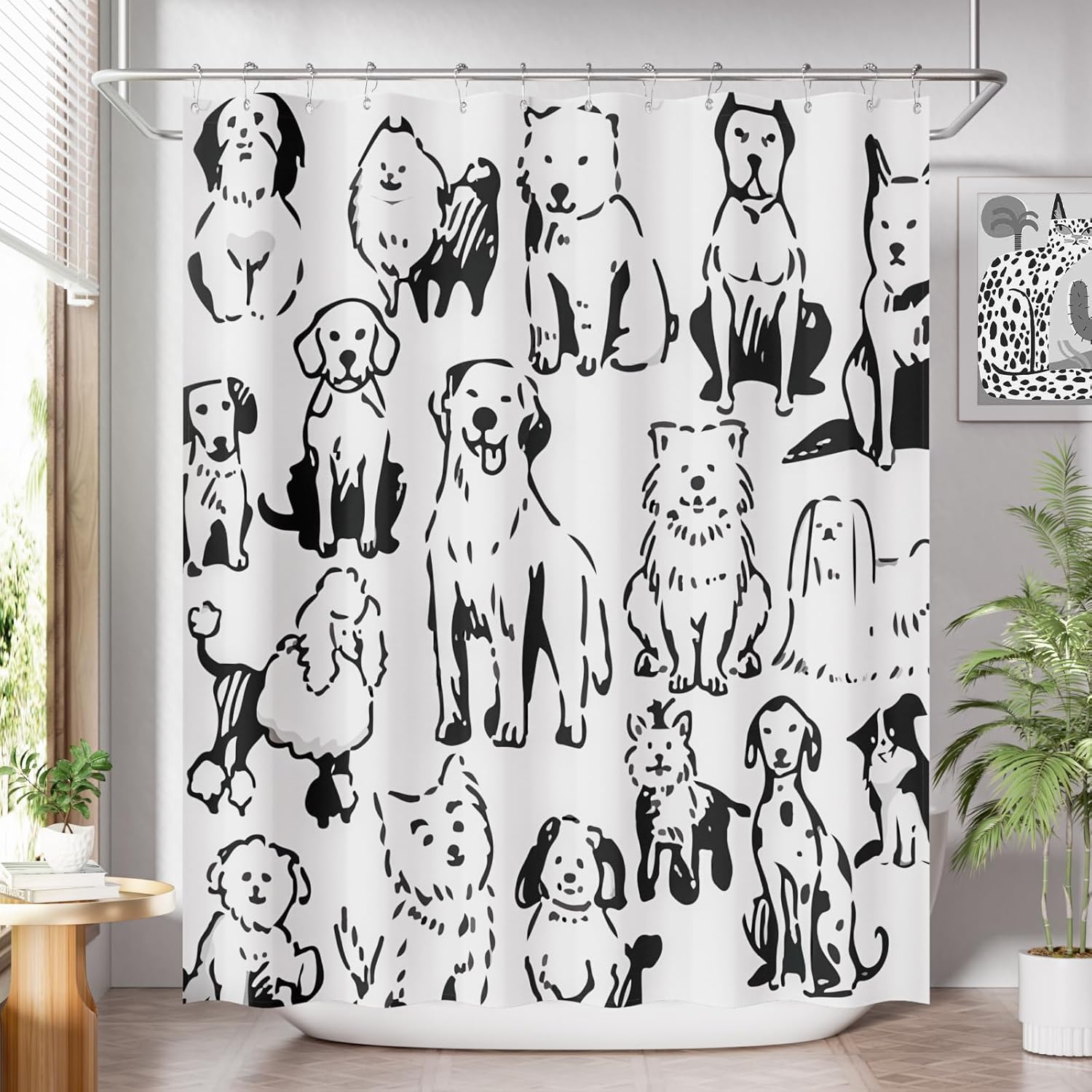Shower Curtain, Cloth Ombre Black Shower Curtain Set with 12 Hooks, Washable Fabric Black and White Shower Curtain, Rustic Farmhouse Bathroom Shower Curtain, 72x72 Inches