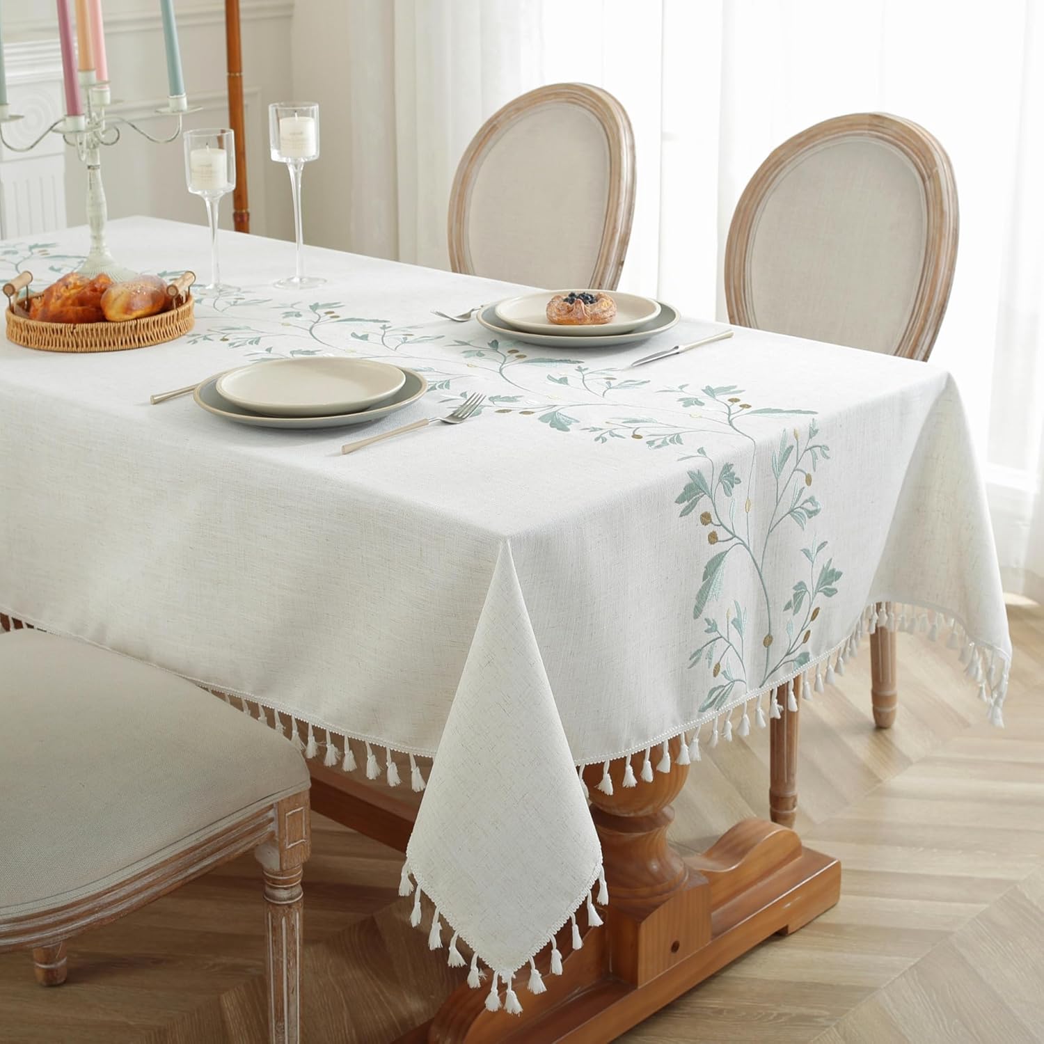 Tablecloths for Rectangle Tables, Cotton Linen Table Cloth Waterproof Tablecloth Wrinkle Free Farmhouse Dining Tables Cover, Soft Fabric Table Cloths with Tassels, Brown, 55" X 70", 4-6 Seats