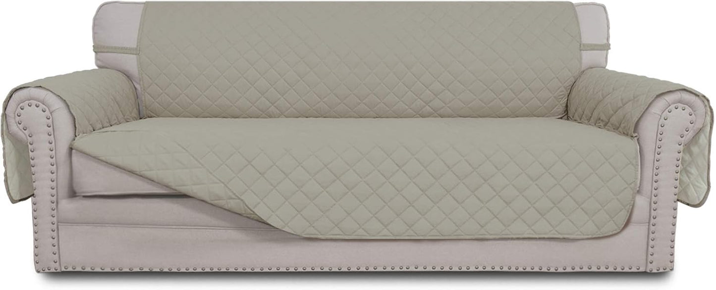 Easy-Going Reversible Couch Cover for 3 Cushion Couch Sofa Cover for Dogs Water Resistant Furniture Protector Cover with Foam Sticks Elastic Straps for Pet Cat (Sofa, Gray/Light Gray)