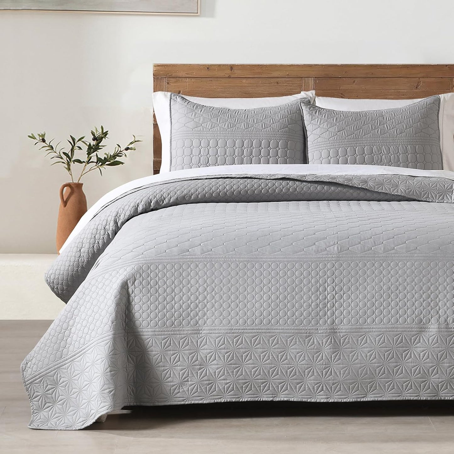 HOME Quilt Set Queen Size Navy Blue, Classic Geometric Diamond Stitched Pattern, Ultra Soft Microfiber Lightweight Bedding Bedspread Coverlet for All Season with 1 Quilt 2 Pillow Shams