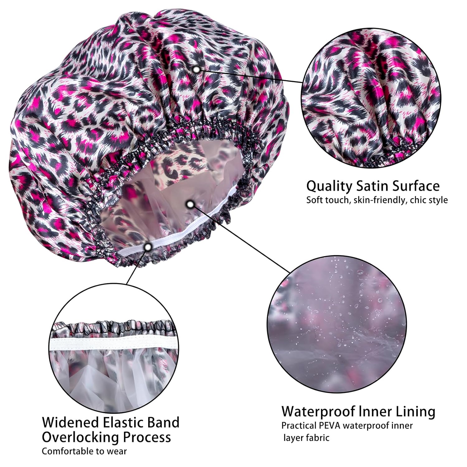 4 PCS Shower Caps for Women, Elastic and Reusable Bath Caps, Double Waterproof Layers Shower Cap, Bathing Shower Caps, Environmental Protection Hair Bath Hat - Printed Color