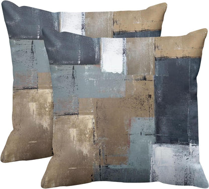 Emvency Set of 2 Throw Pillow Covers Modern Abstract Painting Blue White and Gray Decorative Sofa Pillow Cases Home Decor Standard Square 18x18 Inches Pillowcases
