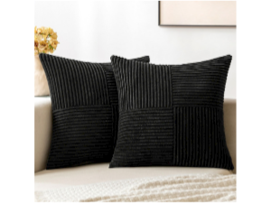 Black Decorative Throw Pillow Covers 18x18 Inch for Couch Bed Sofa Pack of 2 Boho Farmhouse Throw Pillows Soft Cross Corduroy Patchwork Textured Cushion Cases