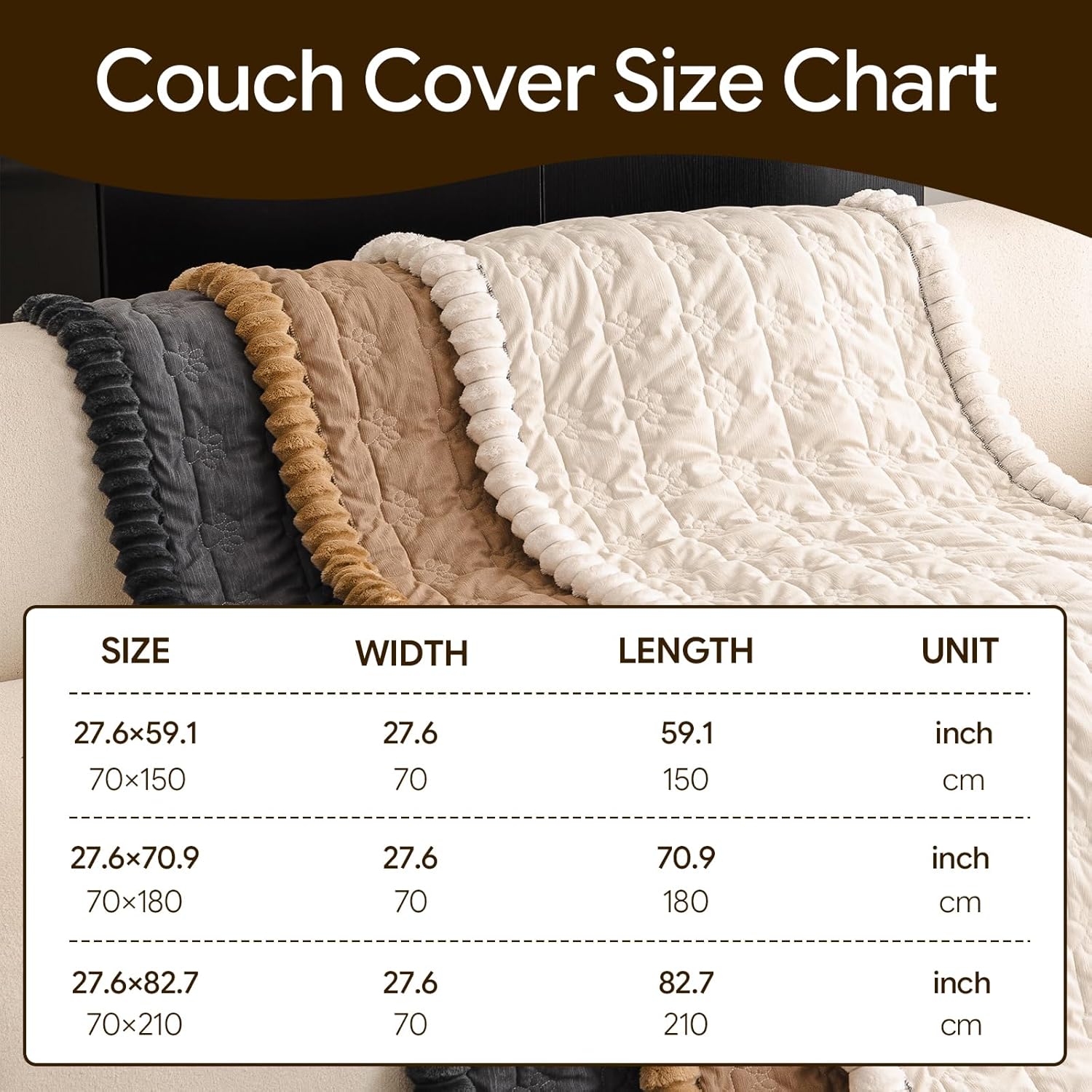 Couch Covers for Dogs Washable, Sofa Cover with Adjustable Straps for 3 Cushion Couch,Non-Slip Pet Couch Protector for Sectional & Leather Sofa, 1PC (Beige, 27.6" x 82.7")