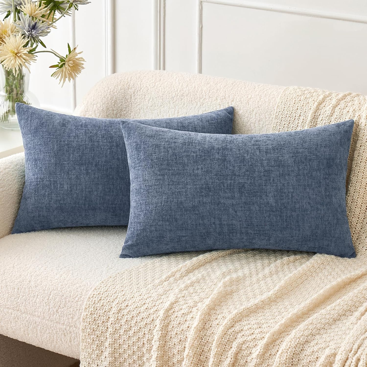MIULEE Pack of 2 Couch Throw Pillow Covers 18x18 Inch Spring Soft Sage Green Chenille Pillow Covers for Sofa Living Room Solid Dyed Pillow Cases