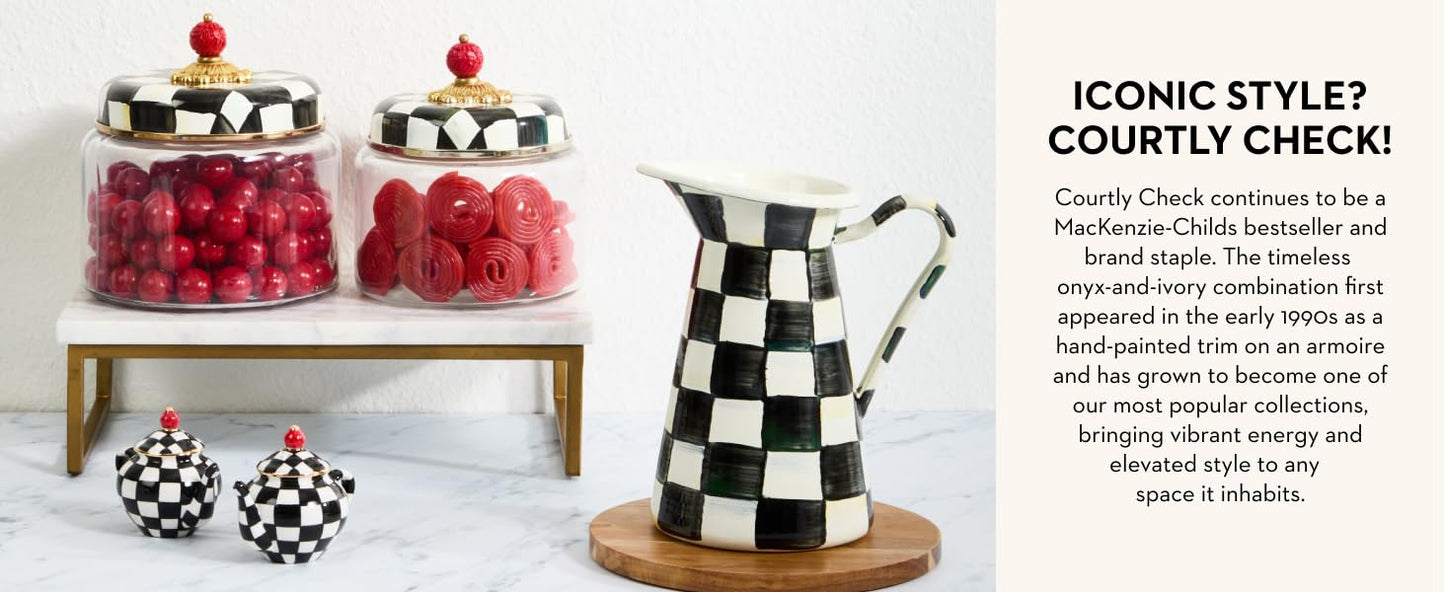 Enamel Pedestal Serving Platter, Decorative Serving Dish for Food, Mini, Black-and-White Courtly Check