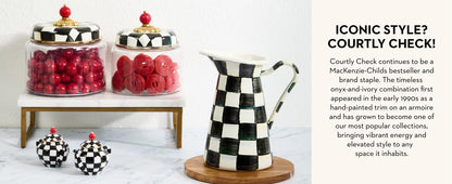 Enamel Pedestal Serving Platter, Decorative Serving Dish for Food, Mini, Black-and-White Courtly Check