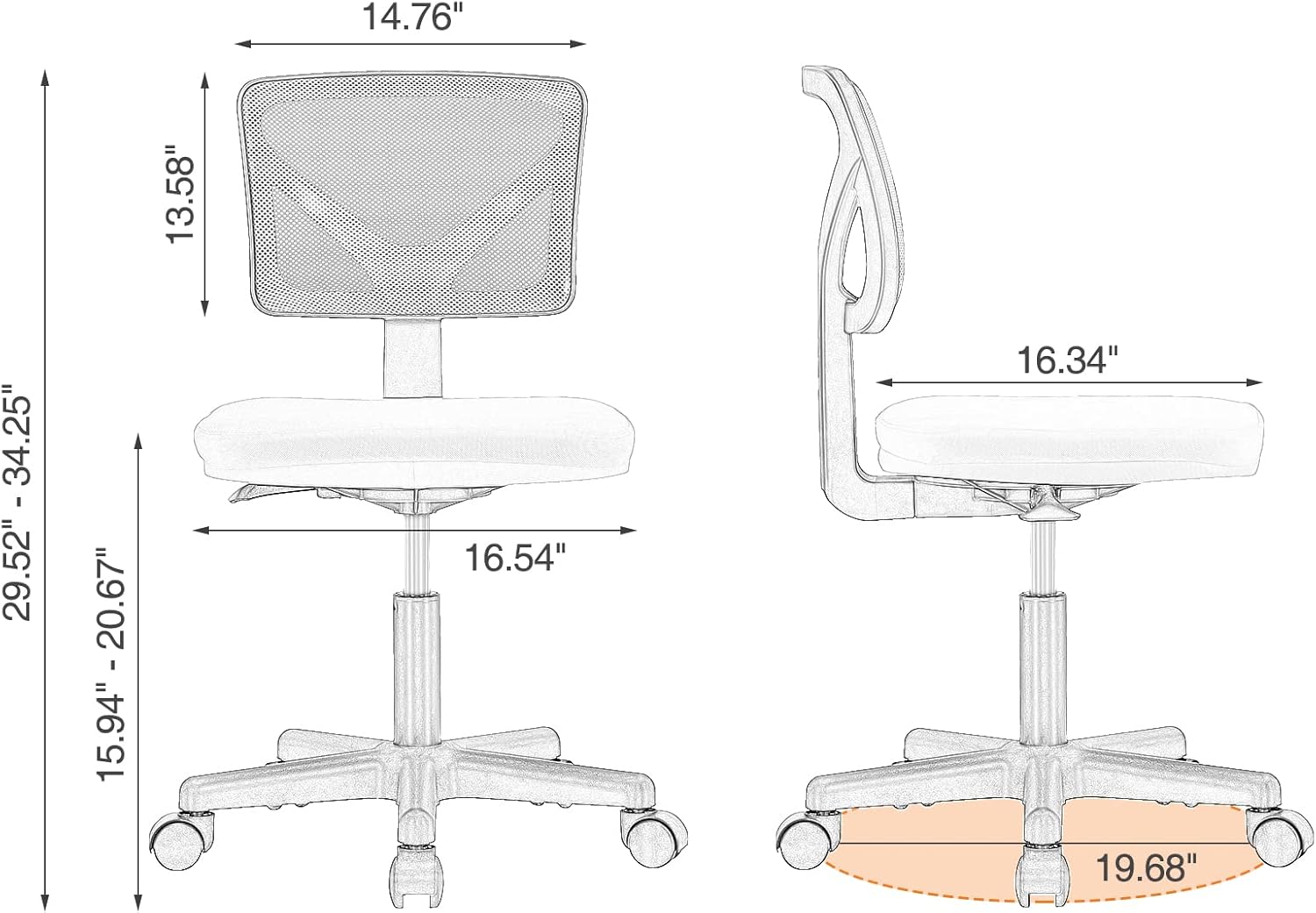 Small Office Desk Chair, Ergonomic Low-Back Mesh Rolling Work Swivel Chairs with Wheels, Armless Comfortable Seat Lumbar Support for Home, Bedroom, Study, Student, Adults,Classic Black