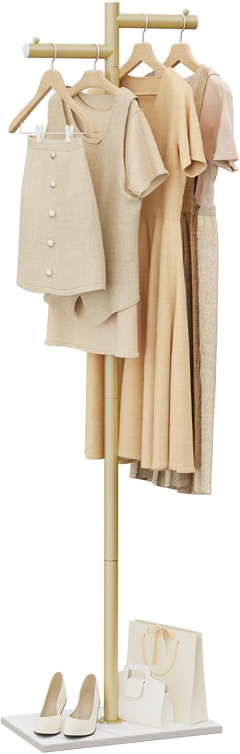 Garment Rack, Freestanding Metal Coat Racks, Z-shaped Coat Tree with Natural Rock Base, for Bedroom, Office, Hallway, Entryway, Living Room, 175cm, Black