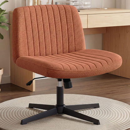 Chair Wheels Wide Cross Legged Office Desk Vanity Chair Comfy Fabric Armless Adjustable Swivel for Home Computer Task (Beige Wheel, Fabric)