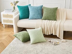 MIULEE Pack of 2 Couch Throw Pillow Covers 18x18 Inch Spring Soft Sage Green Chenille Pillow Covers for Sofa Living Room Solid Dyed Pillow Cases