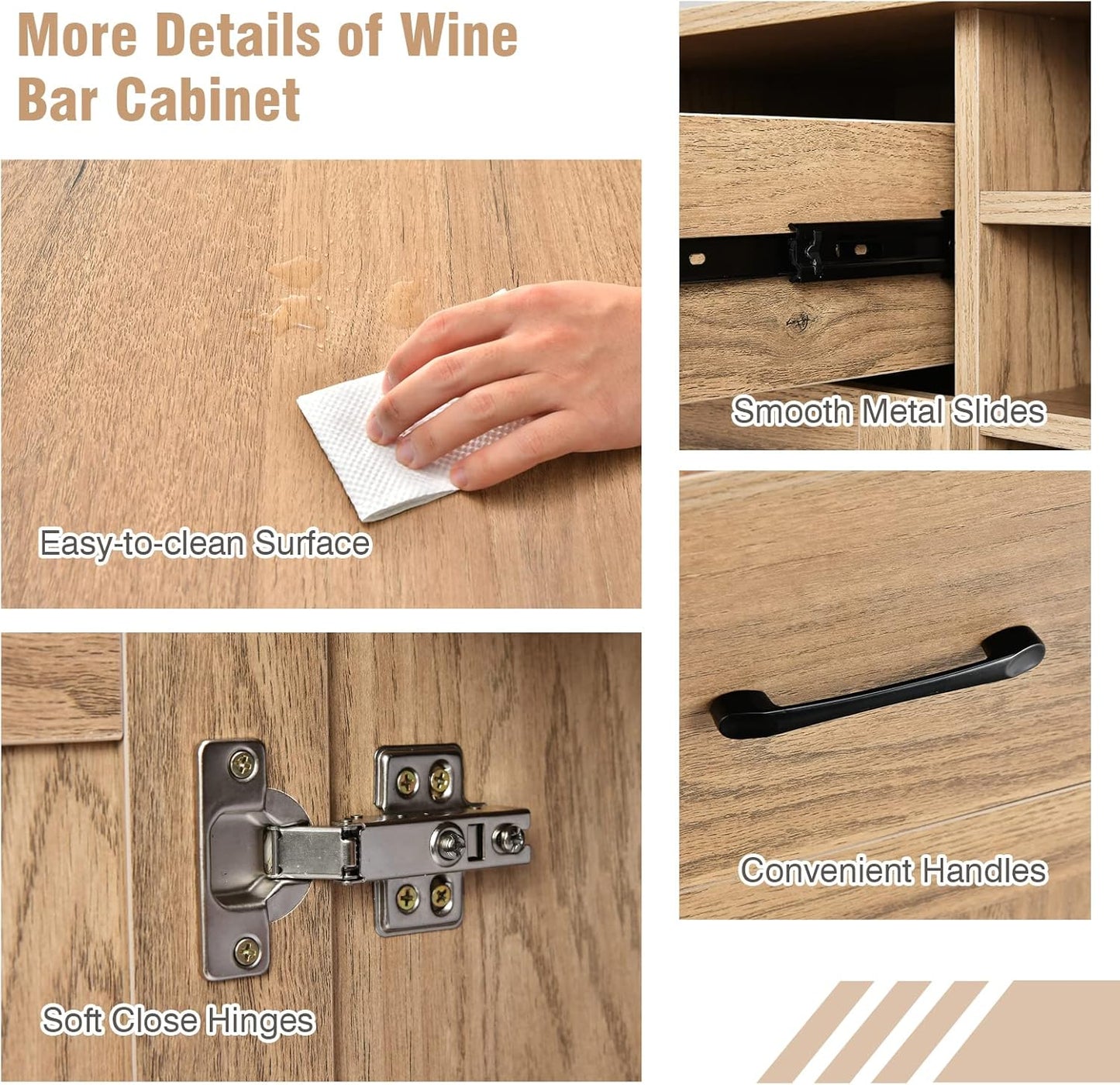 Giantex Bar Cabinet, Buffet Sideboard for 6 Wine Bottles, Wood Pantry Cupboard with Storage Drawer, 2 Door Cabinets, Anti-Toppling Devices, Credenza Organizer for Living Room Kitchen (Oak)