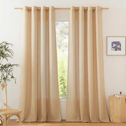 Natural Linen Curtains 84 inch Long 2 Panels Set, Grommet Top Thick Linen Burlap Semi Sheer Vertical Drapes Privacy Assured with Light Filtering for Bedroom/Living Room, W55 x L84