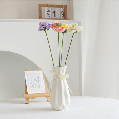 Ceramic Vase with Ribbon, 7.9" H, Artistic Design Flower Vase Geometrical Style for Modern Home Decoration