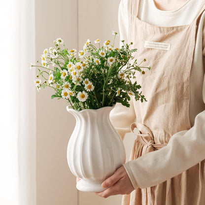 White Ceramic Vase, 7.8 Inch Flower Vase Home Decor Modern Decorative Vases for Bouquet, Unique Vases for Farmhouse Living Room Cabinet Table Centerpieces Wedding Decorations